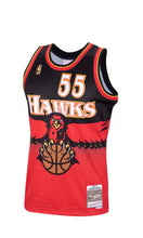 Load image into Gallery viewer, Men's Mitchell & Ness Dikembe Mutombo Atlanta Hawks Black and Red NBA Hardwood Classics Swingman Jersey