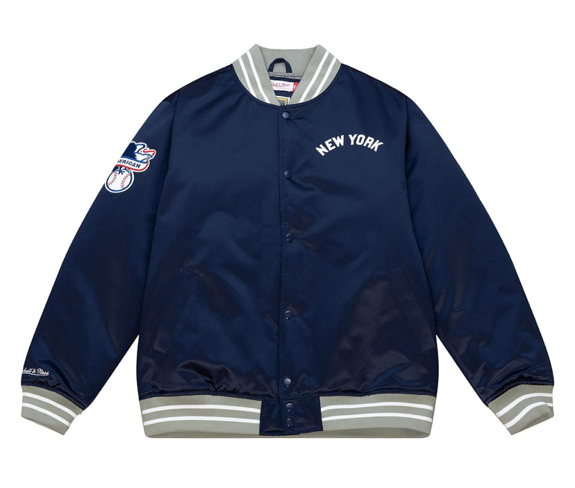 New York Yankees Mitchell & Ness Heavyweight Navy Blue Satin Varsity Jacket