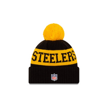 Load image into Gallery viewer, Pittsburgh Steelers New Era 2020 NFL Sideline Official Sport Pom Cuffed Knit Hat/Toque
