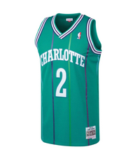 Load image into Gallery viewer, Men's Mitchell & Ness Larry Johnson Charlotte Hornets Aqua NBA Hardwood Classics Swingman Jersey
