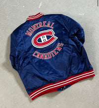Load image into Gallery viewer, Montreal Canadiens Mitchell &amp; Ness Heavyweight Blue Satin Varsity Jacket

