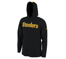 Load image into Gallery viewer, Men&#39;s Nike Black Pittsburgh Steelers Helmet Performance - Hoodie Long Sleeve T-Shirt
