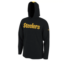 Load image into Gallery viewer, Men's Nike Black Pittsburgh Steelers Helmet Performance - Hoodie Long Sleeve T-Shirt
