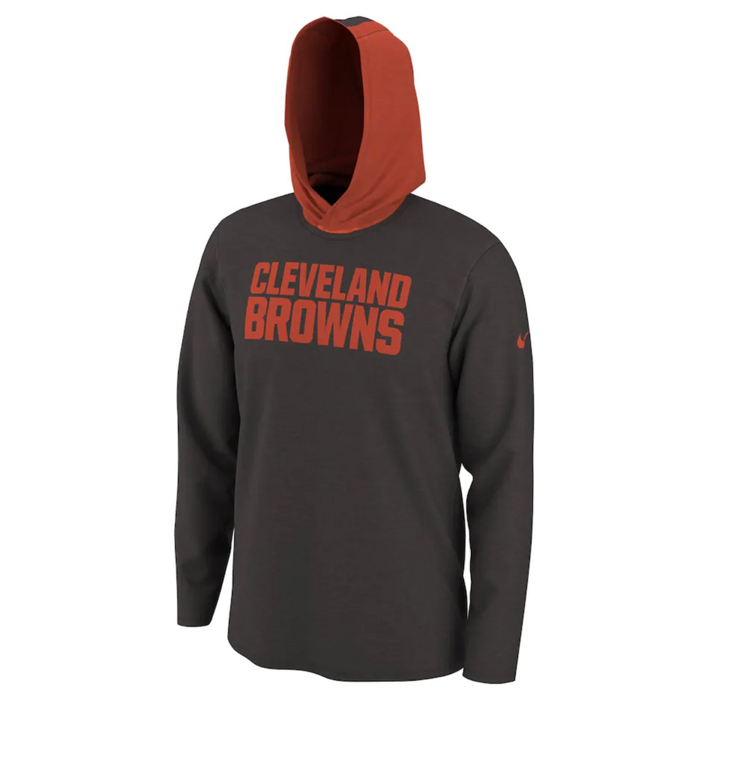 Men's Nike Brown Cleveland Browns Helmet Performance - Hoodie Long Sleeve T-Shirt