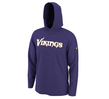 Load image into Gallery viewer, Men's Nike Purple Minnesota Vikings Helmet Performance - Hoodie Long Sleeve T-Shirt