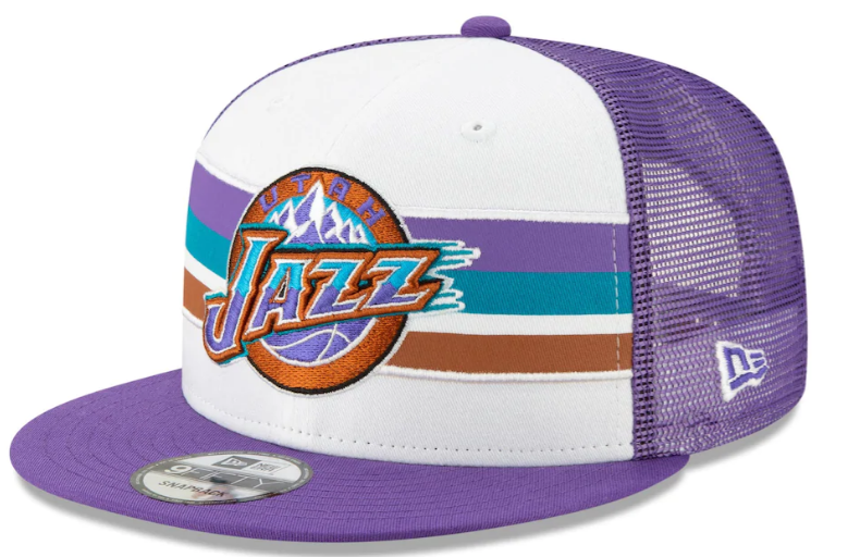 Men's Utah Jazz New Era White Purple Hardwood Classics Nights Stripe 9FIFTY Adjustable Hat