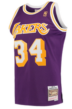 Load image into Gallery viewer, Men's Mitchell & Ness Shaquille O'Neal Los Angeles Lakers Purple NBA Hardwood Classics Swingman Jersey