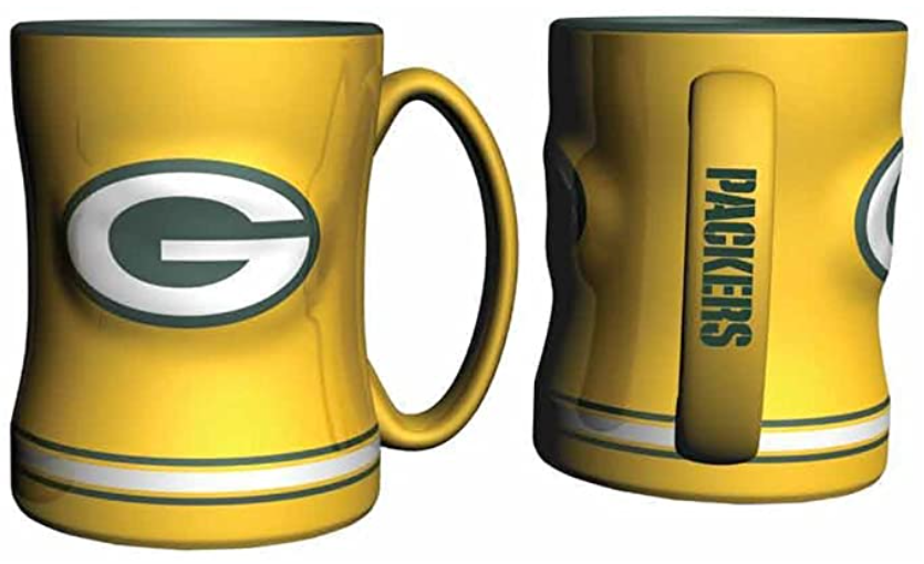 GREENBAY PACKERS SCULPTED 14OZ YELLOW RELIEF MUG