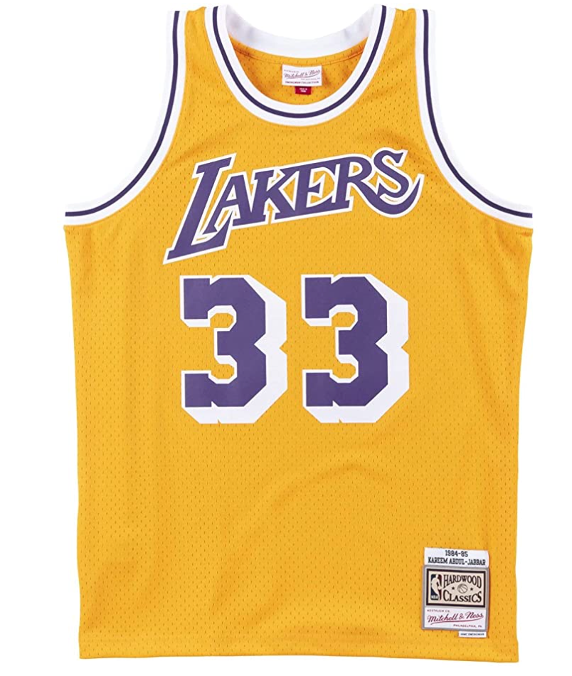 Mitchell & Ness Kareem Abdul-Jabbar Los Angeles Lakers 1984-85 Swingman Gold Replica Jersey