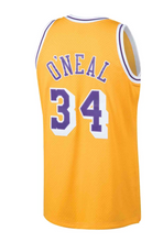 Load image into Gallery viewer, Men's Mitchell & Ness Shaquille O'Neal Los Angeles Lakers Yellow NBA Hardwood Classics Swingman Jersey