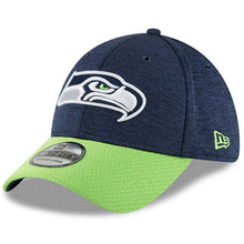 Load image into Gallery viewer, Men&#39;s New Era Navy/Neon Green Seattle Seahawks 2018 NFL Sideline Home Official 39THIRTY Flex Hat
