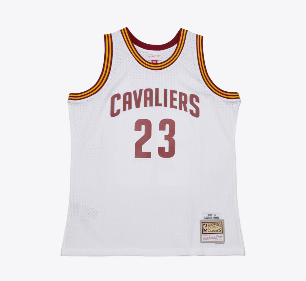 Men's Mitchell & Ness Lebron James Cleaveland Cavaliers White NBA Hardwood Classics Swingman Jersey