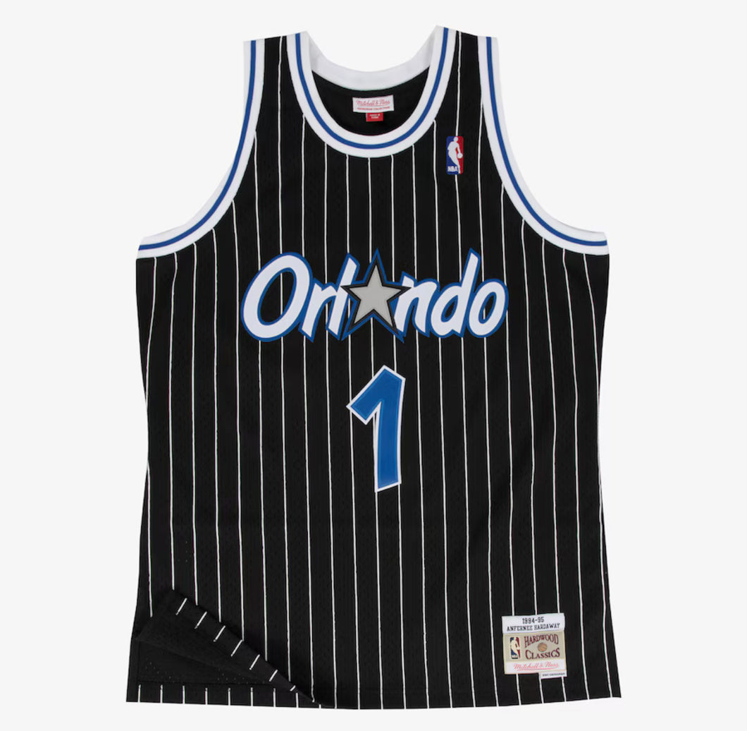 Men's Mitchell & Ness Penny Hardaway Orlando Magic Black Pinstripe NBA Hardwood Classics Swingman Jersey