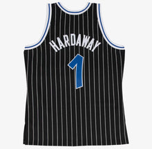 Load image into Gallery viewer, Men&#39;s Mitchell &amp; Ness Penny Hardaway Orlando Magic Black Pinstripe NBA Hardwood Classics Swingman Jersey
