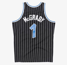 Load image into Gallery viewer, Men&#39;s Mitchell &amp; Ness Tracy McGrady Orlando Magic Black Pinstripe NBA Hardwood Classics Swingman Jersey
