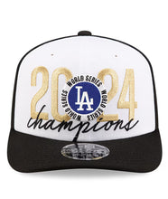 Load image into Gallery viewer, Men&#39;s New Era White/Black Los Angeles Dodgers 2024 World Series Champions Locker Room 9SEVENTY Stretch-Snap Hat
