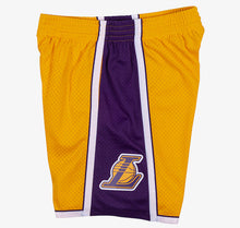 Load image into Gallery viewer, Men&#39;s Los Angeles Lakers Mitchell &amp; Ness Hardwood Classics Swingman Yellow &amp; Purple Basketball Shorts
