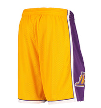 Load image into Gallery viewer, Men&#39;s Los Angeles Lakers Mitchell &amp; Ness Hardwood Classics Swingman Yellow &amp; Purple Basketball Shorts
