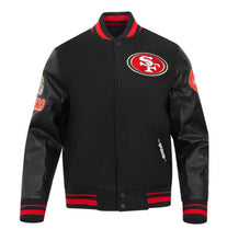 Load image into Gallery viewer, Men&#39;s San Fransisco 49ers Old English Super Bowl Black &amp; Red Varsty NFL Jacket
