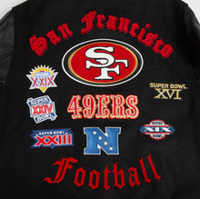 Load image into Gallery viewer, Men&#39;s San Fransisco 49ers Old English Super Bowl Black &amp; Red Varsty NFL Jacket
