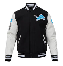 Load image into Gallery viewer, Men&#39;s Detriot Lions Old English Super Bowl Black, White &amp; Blue Varsty NFL Jacket
