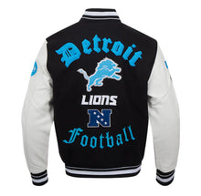 Load image into Gallery viewer, Men&#39;s Detriot Lions Old English Super Bowl Black, White &amp; Blue Varsty NFL Jacket
