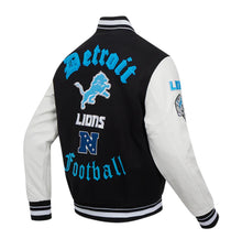 Load image into Gallery viewer, Men&#39;s Detriot Lions Old English Super Bowl Black, White &amp; Blue Varsty NFL Jacket

