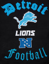 Load image into Gallery viewer, Men&#39;s Detriot Lions Old English Super Bowl Black, White &amp; Blue Varsty NFL Jacket
