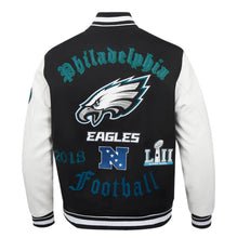 Load image into Gallery viewer, Men&#39;s Philadelphia Eagles Old English Super Bowl Black, White &amp; Green Varsity NFL Jacket

