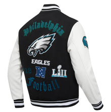 Load image into Gallery viewer, Men&#39;s Philadelphia Eagles Old English Super Bowl Black, White &amp; Green Varsity NFL Jacket
