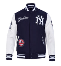 Load image into Gallery viewer, Men&#39;s New York Yankees Pick Stiching World Series Navy &amp; White Varsity MLB Jacket
