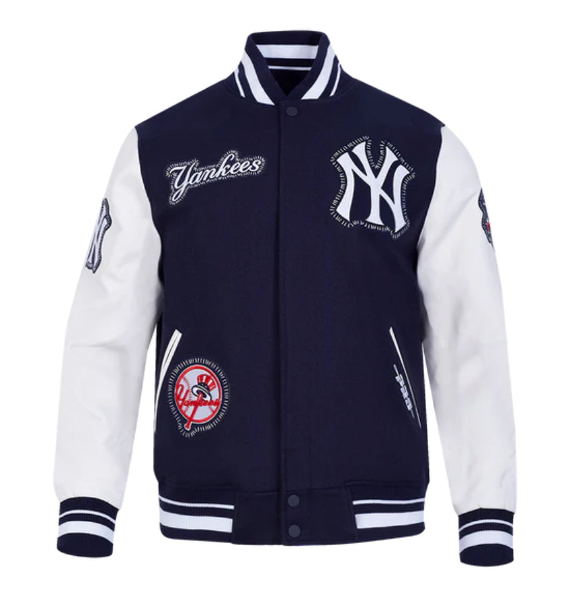 Men's New York Yankees Pick Stiching World Series Navy & White Varsity MLB Jacket