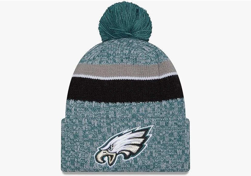 Philadelphia Eagles New Era 2023 NFL Sideline Cuffed Green Knit Winter Hat/Toque/Beanie With Pom