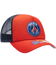 Load image into Gallery viewer, Paris Saint - Germain Fan Ink TR-28 Pro Trucker Snapback Red &amp; Blue Soccer Hat
