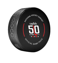 Load image into Gallery viewer, Washington Capitals 50th Aniversary Officially Licensed 2024-2025 Team Game Hockey Puck

