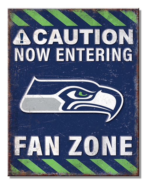 Seattle Seahawks Caution Now Entering Fan Zone Classic Metal Wall Sign