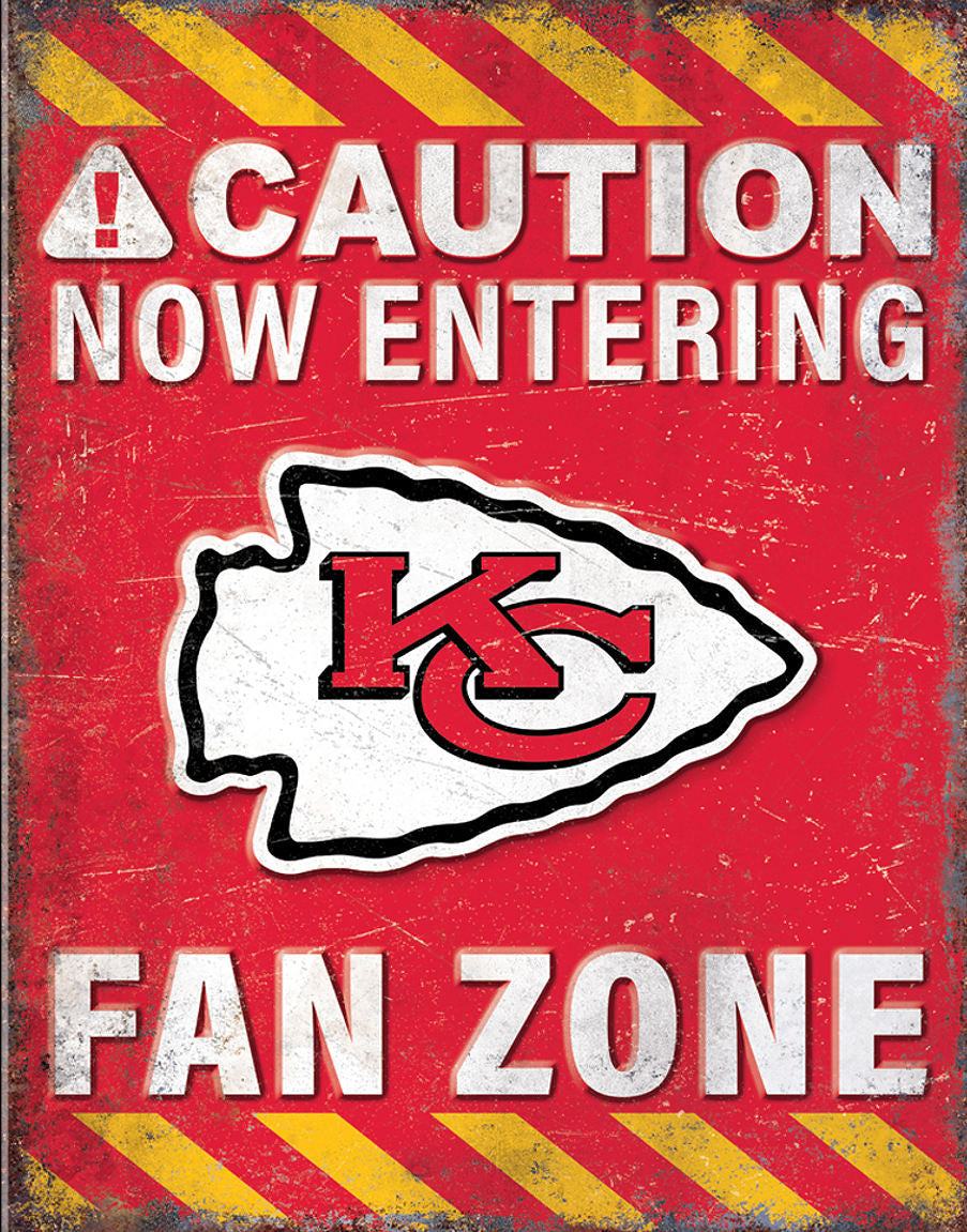 Kansas City Chiefs Caution Now Entering Fan Zone Classic Metal Wall Sign