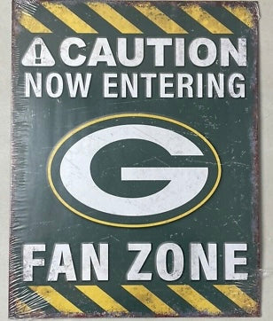 Green Bay Packers Caution Now Entering Fan Zone Classic Metal Wall Sign