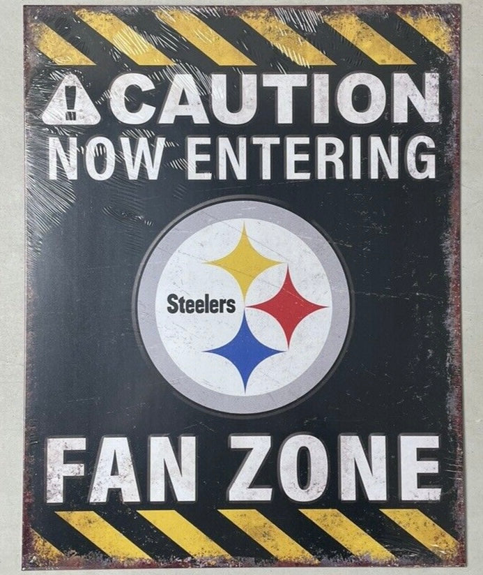 Pittsburgh Steelers Caution Now Entering Fan Zone Classic Metal Wall Sign