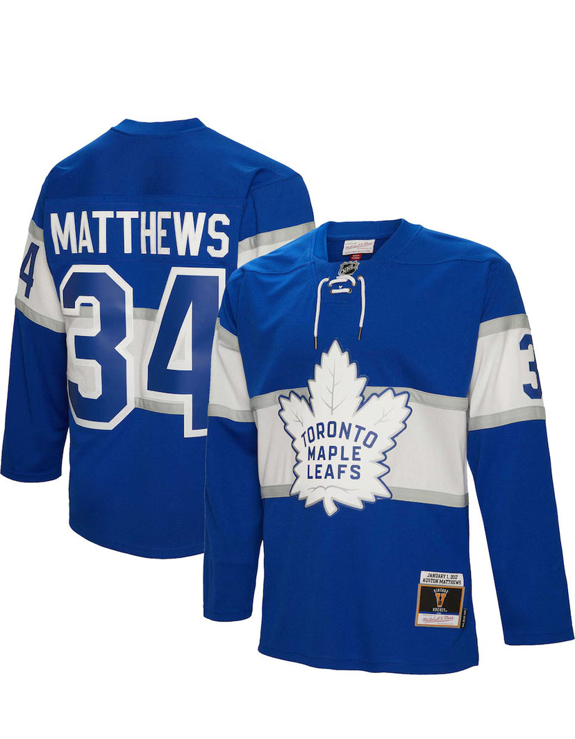 Men's Mitchell & Ness Toronto Maple Leafs Auston Matthews Blue 2017 Blue Line Vintage NHL Jersey