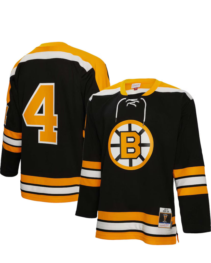 Men's Mitchell & Ness Boston Bruins Bobby Orr Black 1971-72 Blue Line Vintage NHL Jersey