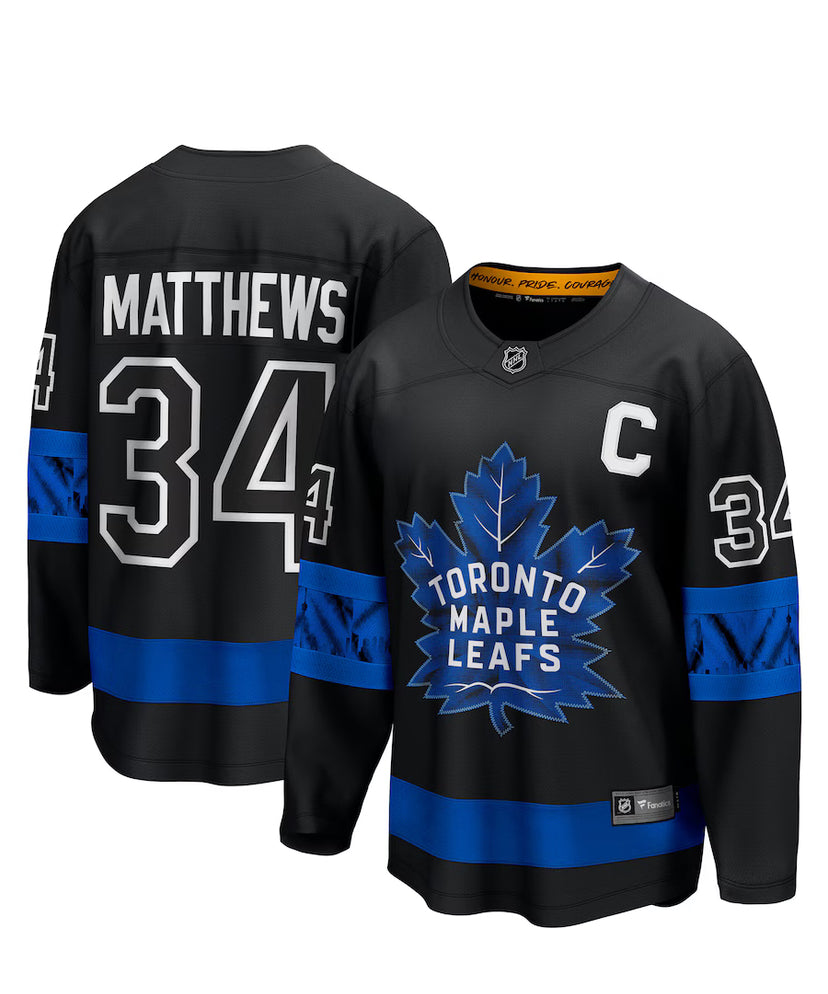 Men's Fanatics Toronto Maple Leafs Auston Matthews 'C' Black Reversible Breakaway NHL Jersey