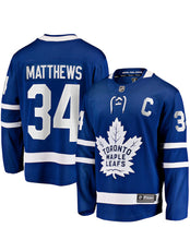 Load image into Gallery viewer, Men&#39;s Fanatics Toronto Maple Leafs Auston Matthews &#39;C&#39; Royal Blue Breakaway NHL Jersey
