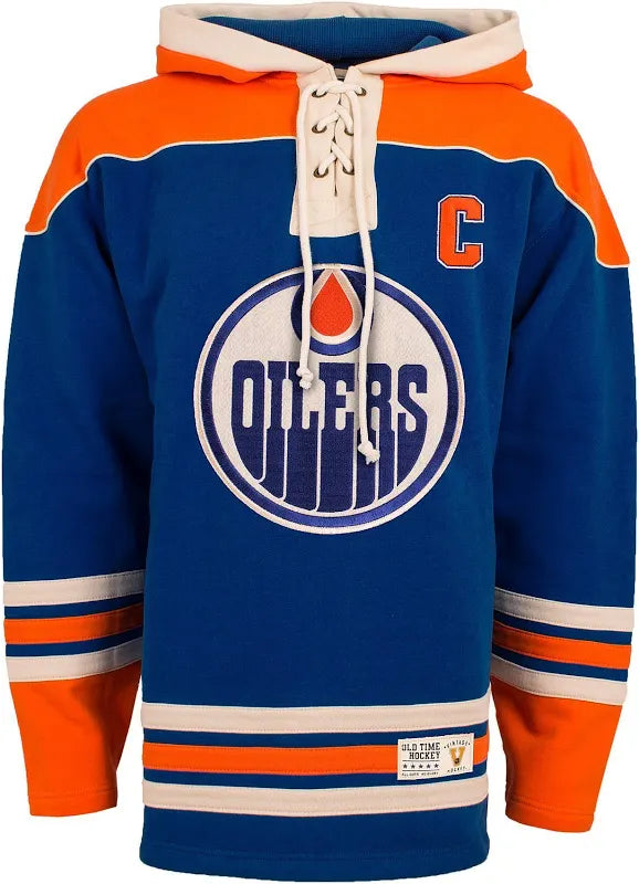 Men's Old Time Hockey Edmonton Oilers Gretzky 'C' Lacer Heavyweight Pullover NHL Hoodie