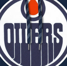 Load image into Gallery viewer, Men&#39;s Bulletin Edmonton Oilers Team Logo Express Twill Navy Blue Pullover NHL Hoodie
