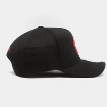 Load image into Gallery viewer, Men&#39;s Mitchell &amp; Ness Red Ball Black Toronto Raptors Snap-back Hat ( slightly curved brim)
