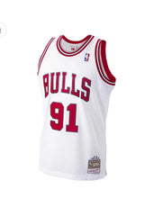 Load image into Gallery viewer, Men’s Mitchell &amp; Ness Dennis Rodman Chicago Bulls White NBA Hardwood Classics Swingman Jersey
