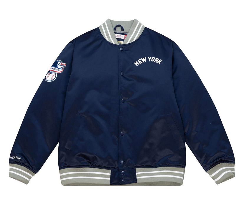 Men's New York Yankees Mitchell & Ness Heavyweight Navy Blue Satin Varsity MLB Jacket