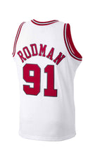 Load image into Gallery viewer, Men’s Mitchell &amp; Ness Dennis Rodman Chicago Bulls White NBA Hardwood Classics Swingman Jersey

