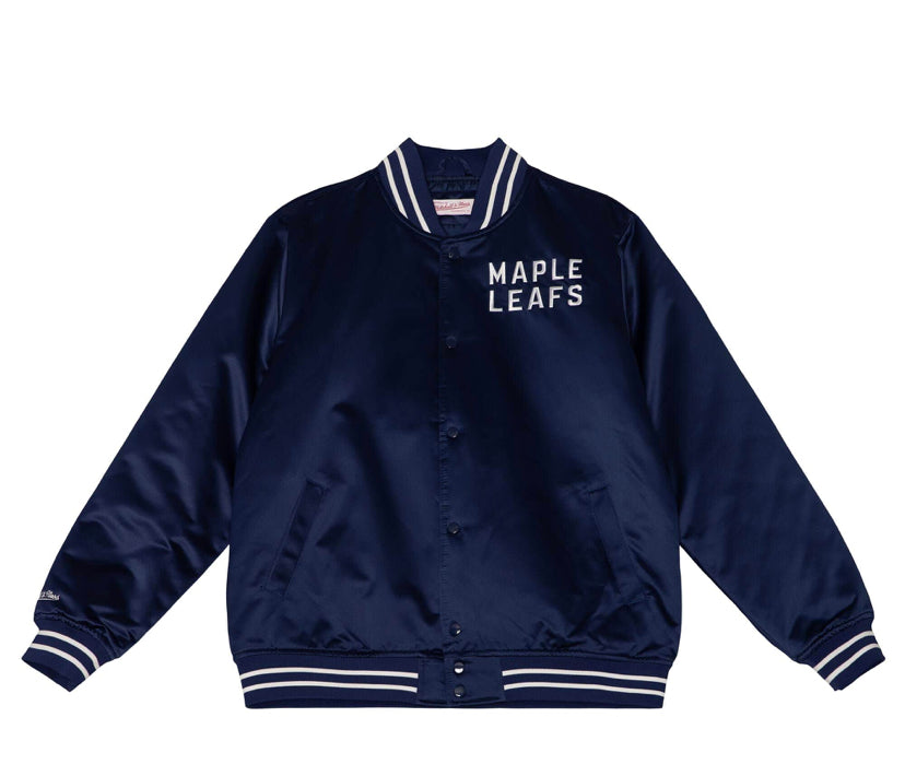 Toronto Maple Leafs Mitchell & Ness Heavyweight Blue Satin Varsity Jacket